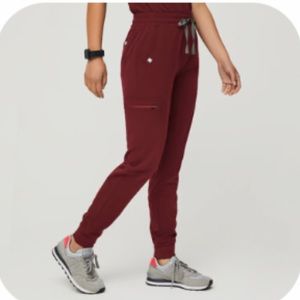 Large-FIGS-Womens-Burgundy-Zamora High Waisted Jogger Scrub-Pant